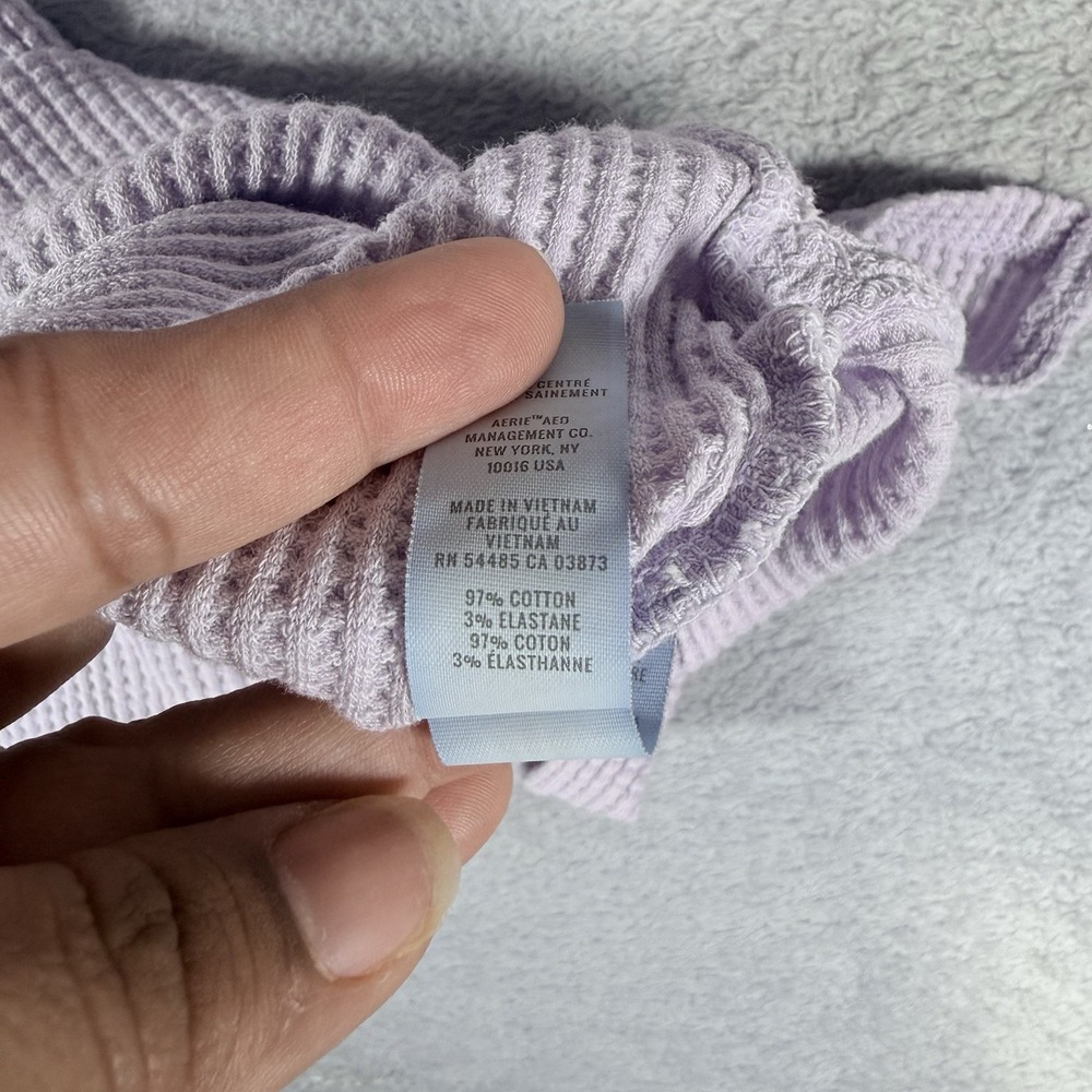 Offline Aerie Womens Henley Top Oversized Purple Waffle Knit Thumbhole Medium - Picture 9 of 9